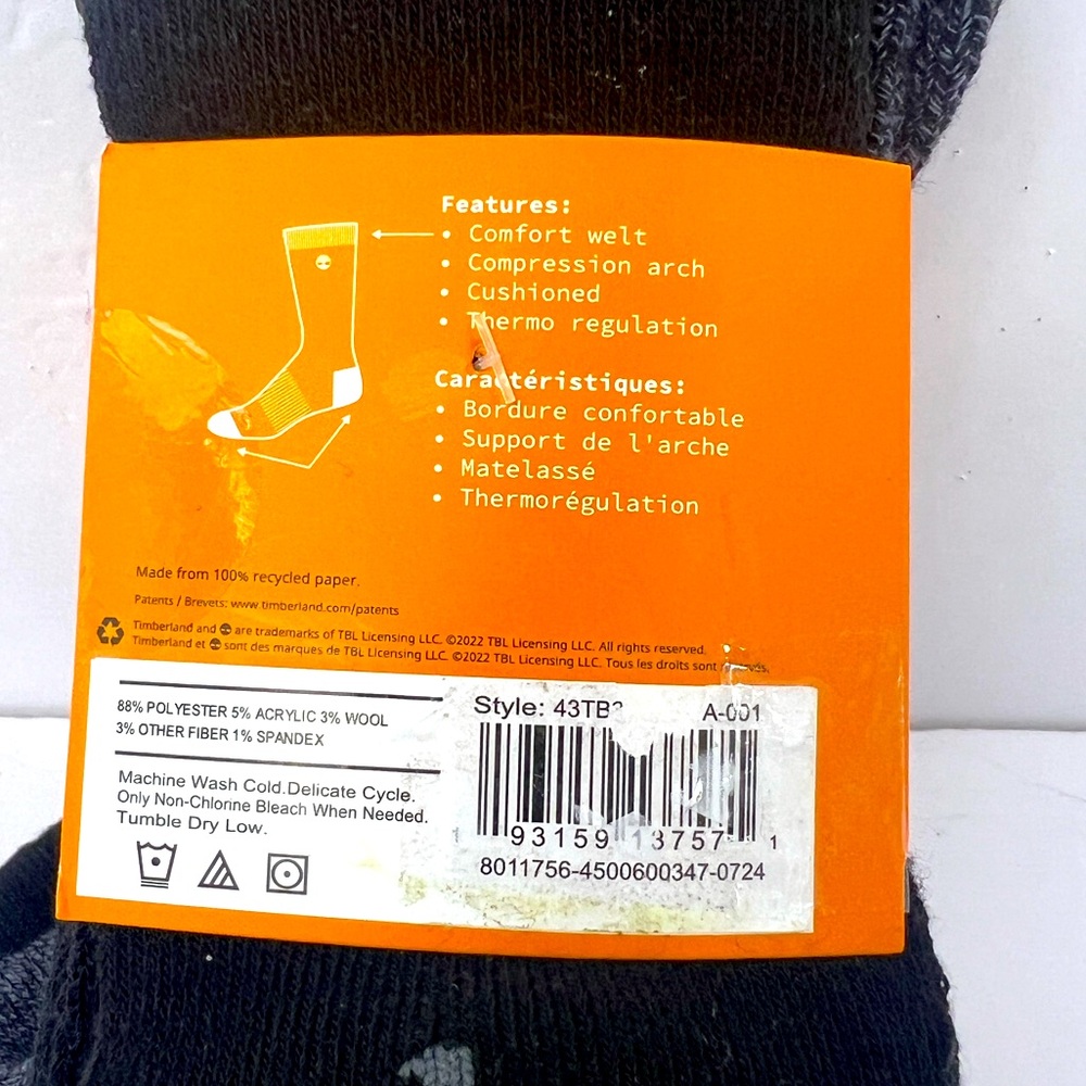 TIMBERLAND, CUSHIONED WOOL BLEND BOOT SOCKS, 4 PAIRS,BLUE/GREY & BLACK COLORS - Picture 12 of 17
